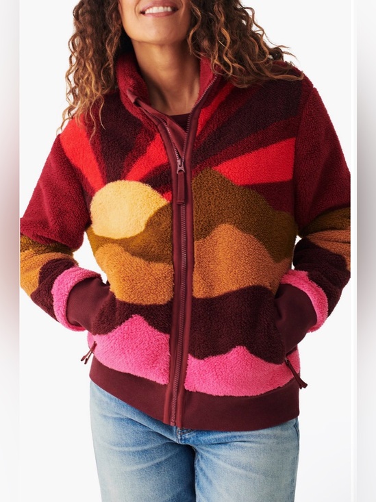 Faherty Jackets & Blazers - Faherty Colorblock Sherpa Jacket in Burgundy, Pink, Gold, Brown